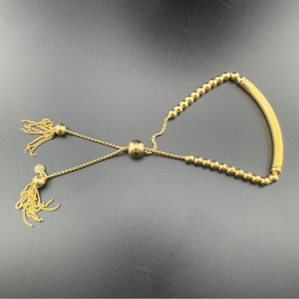 Elegant Gold Vermeil Sterling silver adjustable round bead bar tassel Bracelet